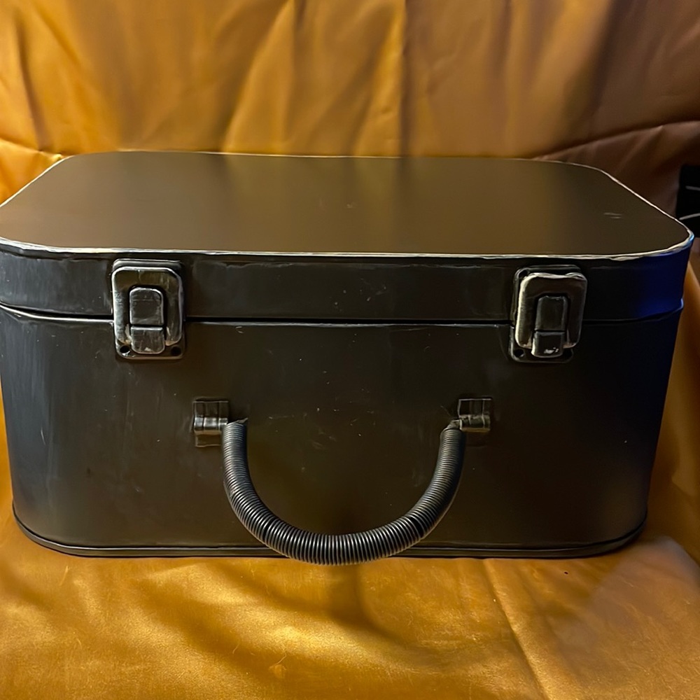 Black metal suitcase decor-wire handle shabby chic/distressed look “like new”